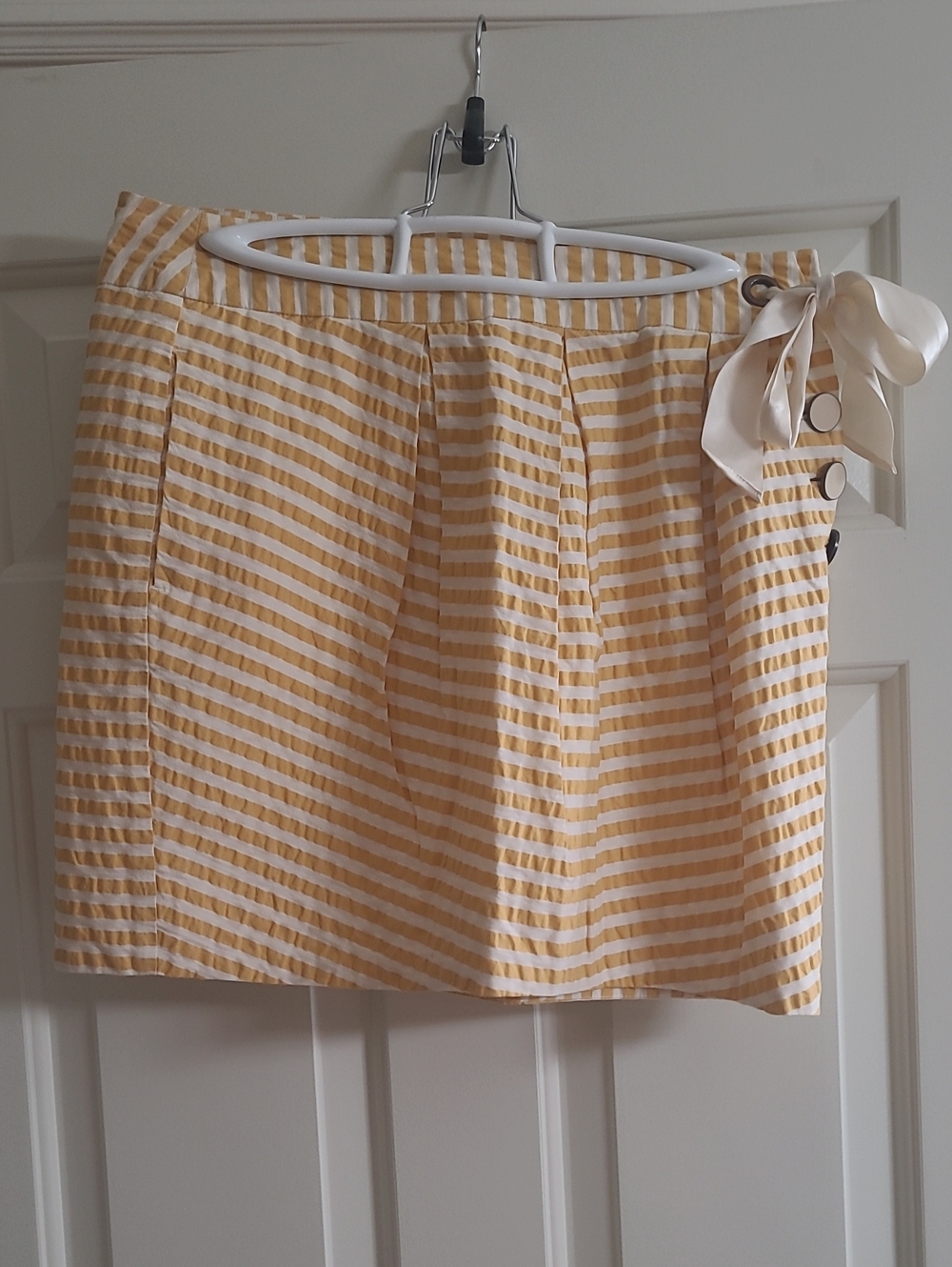 leifsdottir Yellow and White Striped Mini Skirt with Bow